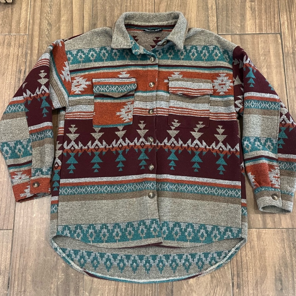 Dark Aztec print shacket